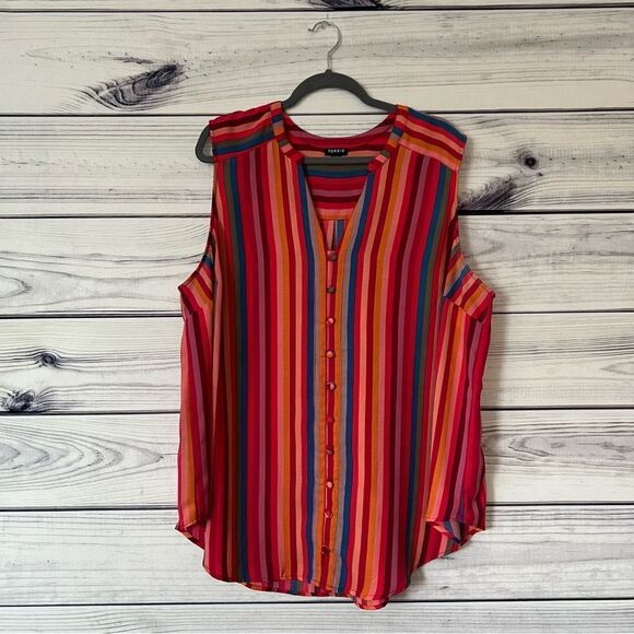 Torrid Harper Gauze Multicolor Stripe Button Down Sleeveless Top - Picture 4 of 10